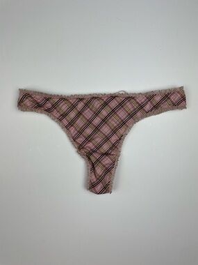 NWT 2009 Victoria's Secret pink, black, and green plaid lace thong